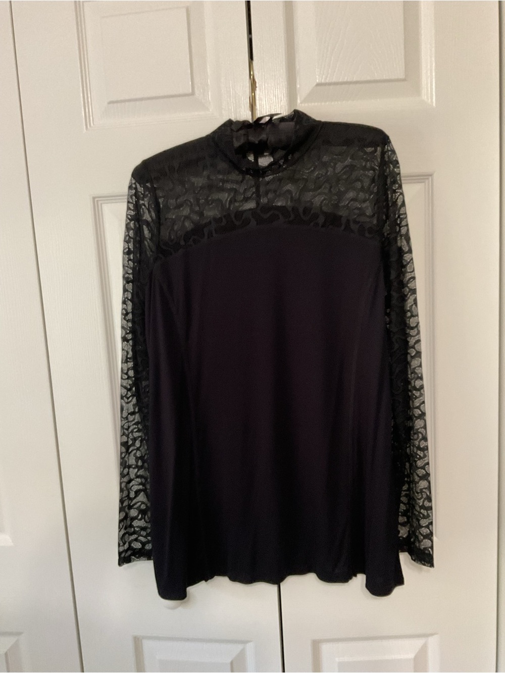 Logo layers by Lori Goldstein mock Black Lace Yoke Long-Sleeve Top